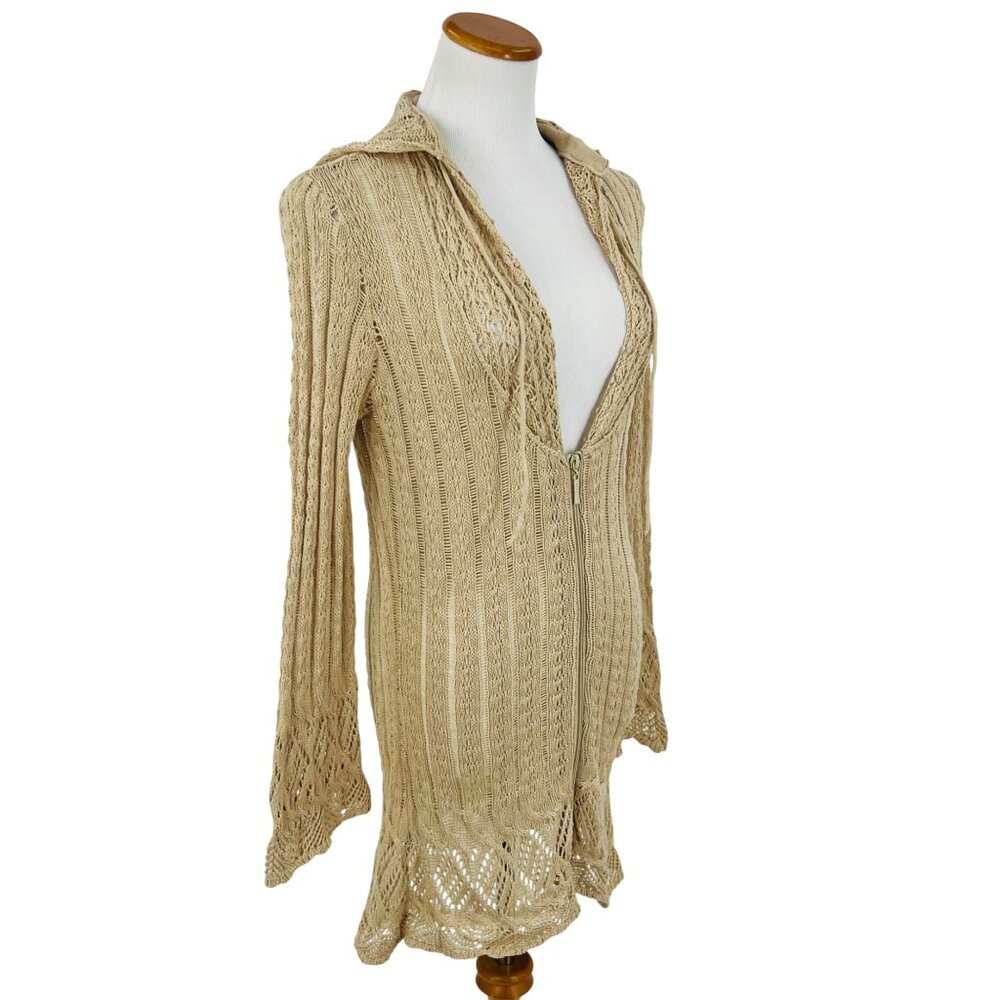 T-Party Vintage Inspired Hooded Zip-Front Bell Sleeve Crochet Cardigan - Picture 7 of 14